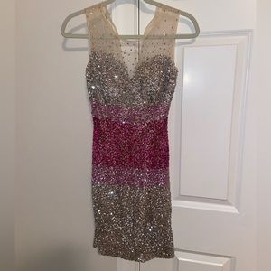 Sherri hill cocktail dress. Sheer fabric worn sequin detail